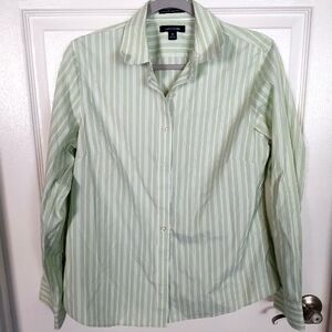 Lands' End Green Striped Dress Shirt